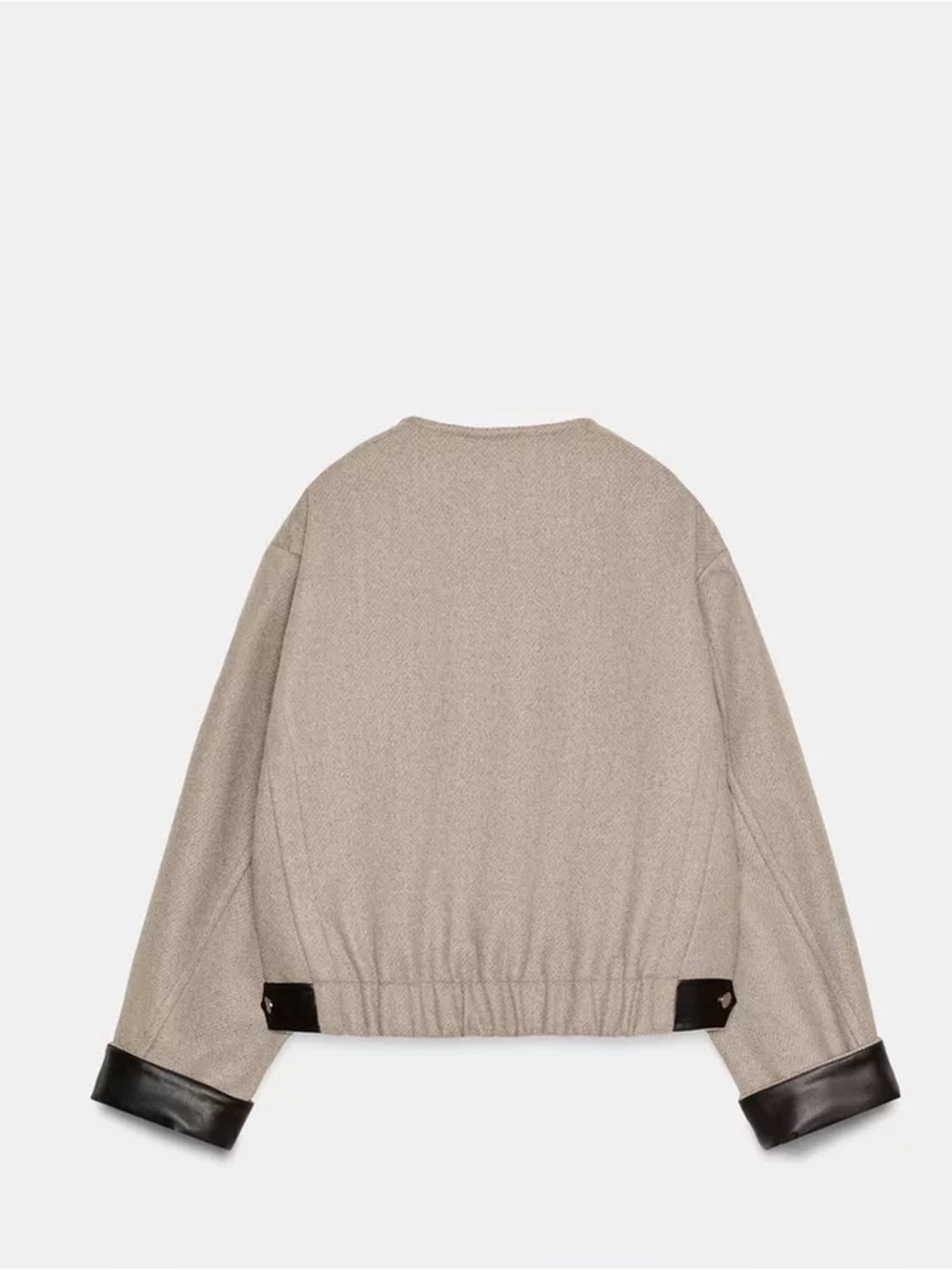 Zara Beige Cropped Jacket with Dark faux leather trim bomber. POP - Picture 3 of 12